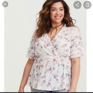 TORRID FLORAL RUFFLE SURPLICE GEORGETTE BLOUSE